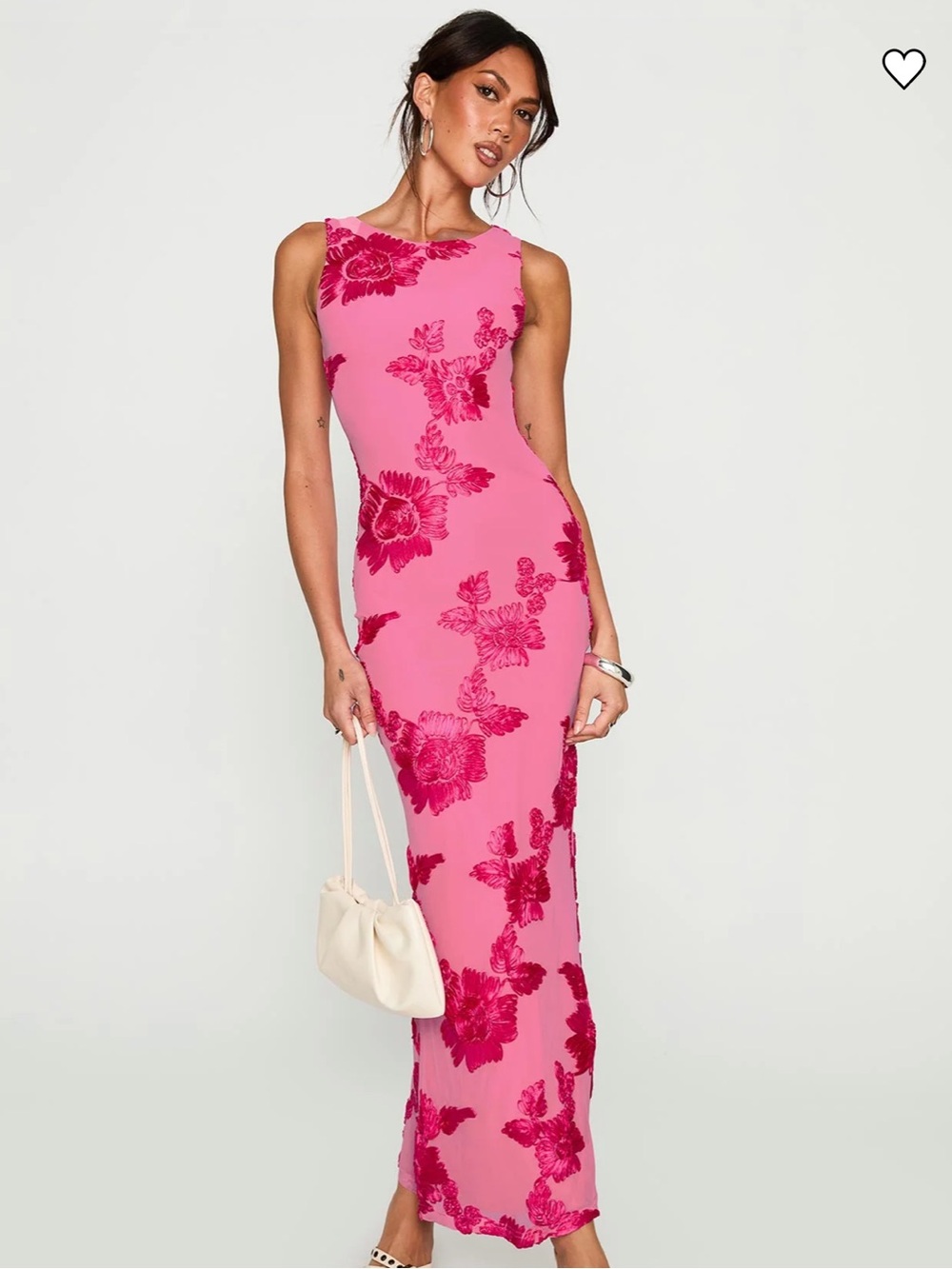 Princess Polly Pink Maxi Dress with Fuchsia Floral Appliqué